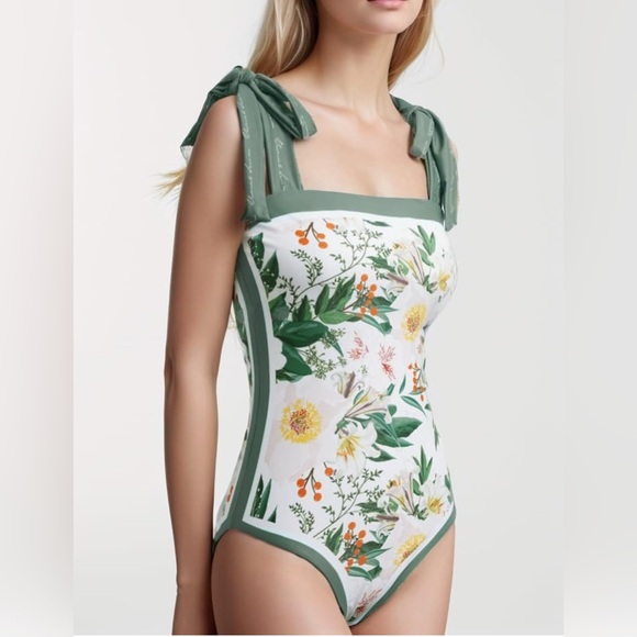 NWT Floral Print Bodysuit with Green Accents - Picture 4 of 7